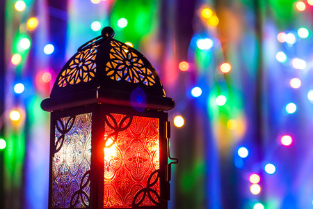 Arabic lantern on colorful light background. Ramadan, Eid concept backgroundの写真素材