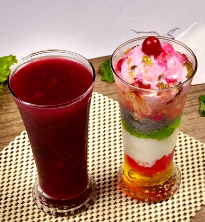 fruit cocktail with grape juiceの写真素材