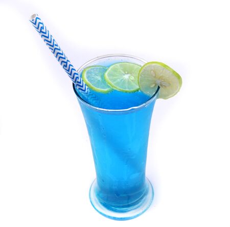 blue cocktail with limeの写真素材