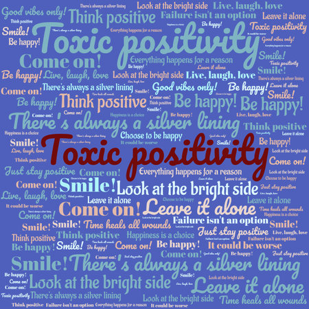 Wordcloud about TOXIC POSITIVITY. typical statements people make however these don't help a person with mental problems.の写真素材