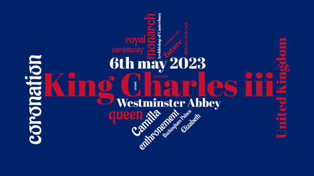 World cloud of the coronation of His Royal Majesty King Charles III on May 6 2023の写真素材