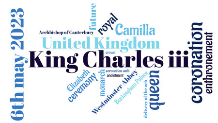 World cloud of the coronation of His Royal Majesty King Charles III on May 6 2023の写真素材
