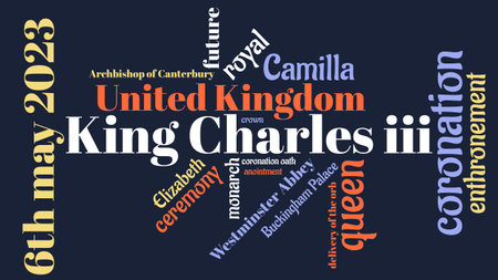 World cloud of the coronation of His Royal Majesty King Charles III on May 6 2023の写真素材