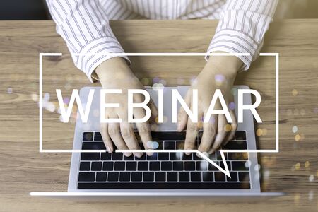 Businessman and team work using a Laptop Computer with Webinar E-business Browsing Connection and cloud online technology webcast concept, business conceptの写真素材