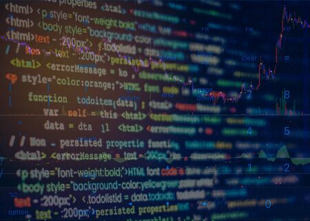 Freelance job and project with software developer programming code concept, Double exposure of...