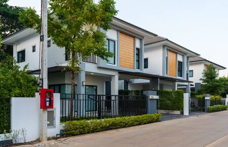 New Home Under Construction with blue sky, Property and estate concept with copy space for text, banner.の写真素材