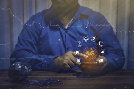 Concept of the new 5G technology wireless network systems and internet of things.