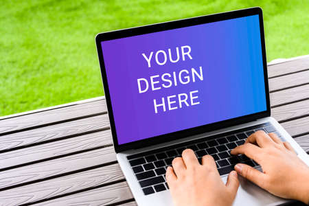 Computer laptop mockup on desk. Laptop blank screen with clipping path for your design here.