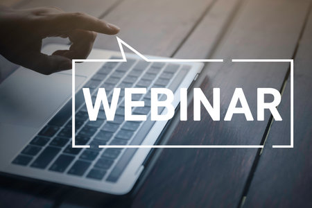 Businessman and team work using a Laptop Computer with Webinar E-business Browsing Connection and cloud online technology webcast concept, business concept.の写真素材