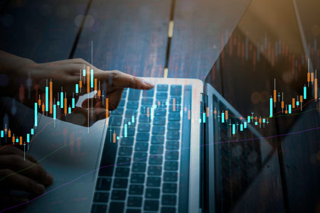 Double exposure of Stock market or forex trading graph for financial investment concept. Economy trends background for business idea and all art work design. Abstract finance background.の写真素材