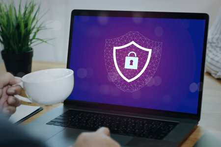 Laptop Computer with Data protection, Cyber security, information safety and encryption concept....
