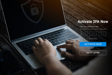 Laptop computer with CyberSecure and 2FA increases the security of your account privacy concept. Two-Factor Authentication login concept, Privacy protect data and cybersecurity.の写真素材