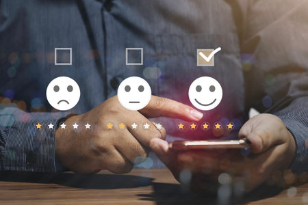 Consumer online review concepts with bubble people review comments and rating or feedback for...