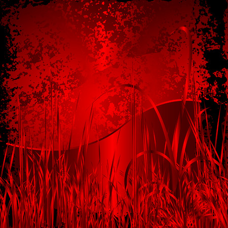 Floral red background with grass, look for more great images in my portfolioのイラスト素材