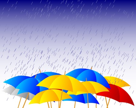 Umbrellas in the rainのイラスト素材