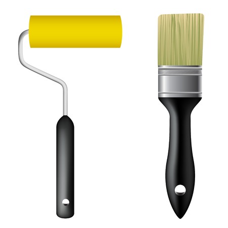Paint brush and paint roller のイラスト素材