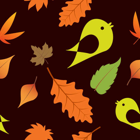 Seamless background with leaves and bird のイラスト素材