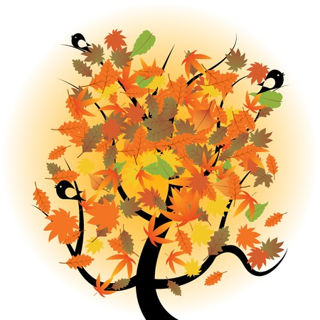 Autumn tree with birds のイラスト素材