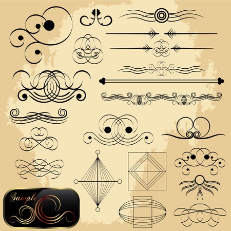 Calligraphic elements collection with sampleのイラスト素材