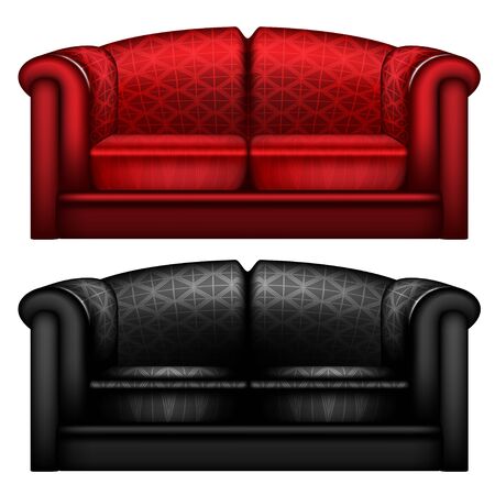 Black and red leather sofa isolatedの写真素材