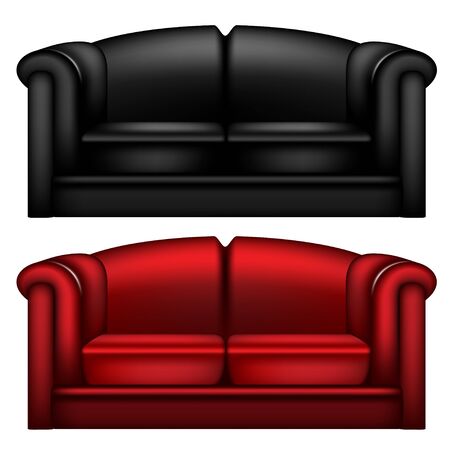 Black and red leather sofa isolatedのイラスト素材