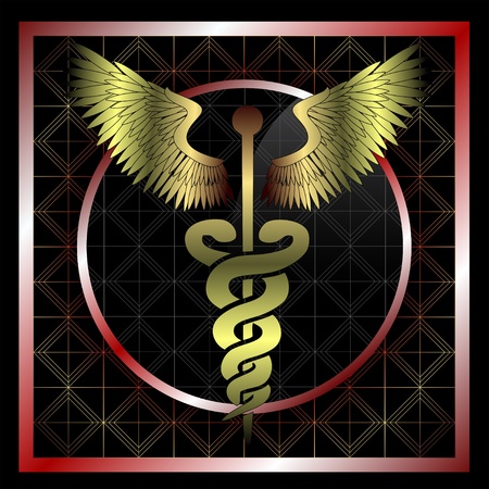 Golden medical caduceus のイラスト素材
