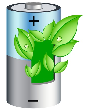 Eco battery with leaves, ecology conceptのイラスト素材
