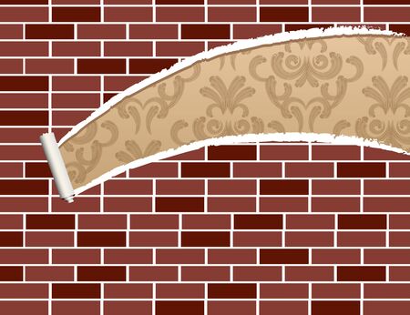 Ripped brick wall and paper in the backgroundのイラスト素材