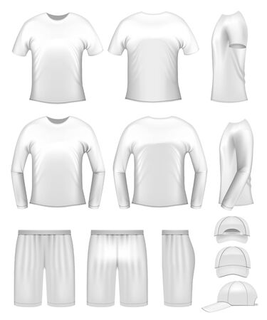 White men's clothing templates - t-shirts, caps and shortsのイラスト素材
