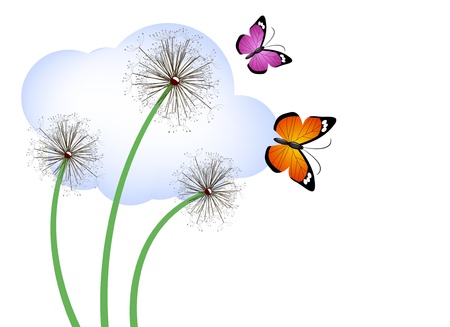 Spring dandelions and butterfliesのイラスト素材