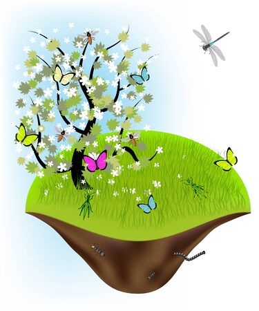 Spring illustration - tree and landscapeのイラスト素材