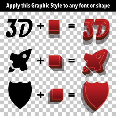 Red 3d Graphic Styles for Adobe Illustrator. Apply styles to shapes and text using graphic styles panelのイラスト素材