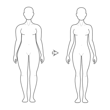 Weight Loss Illustration - Female in fat and thin body types.のイラスト素材