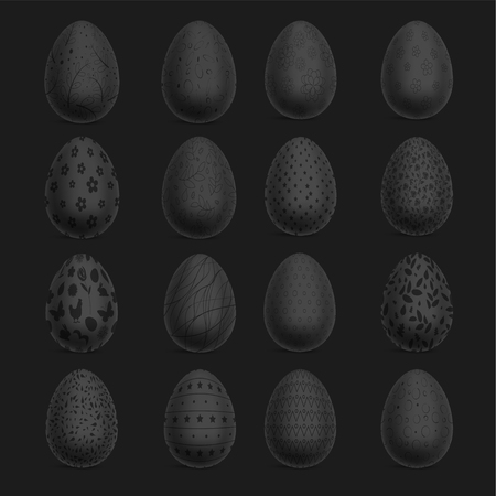 Set of Black Decorated Easter Eggsのイラスト素材