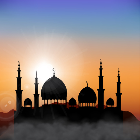 Ramadan Mosque silhouette on sunset backgroundのイラスト素材