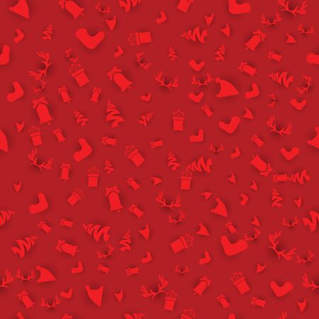 Seamless Flat Style Christmas Pattern with Candies, baubles, holly berries, socks, bells and snowflakesのイラスト素材
