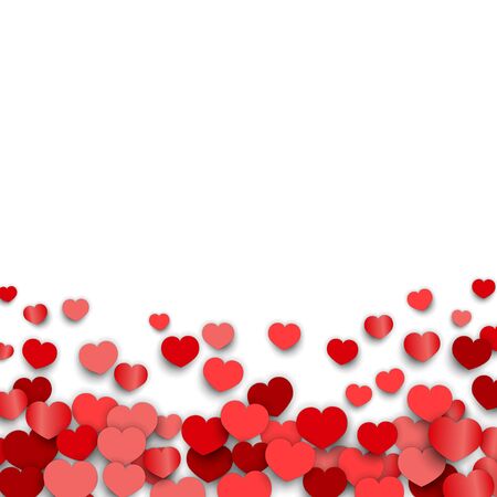 Valentines Day Background with Heart Stickers Scattered on White Backdropのイラスト素材