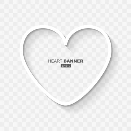 White Abstract Hear Shape Banner Template with Flat Design Shadow for Valentines Dayのイラスト素材