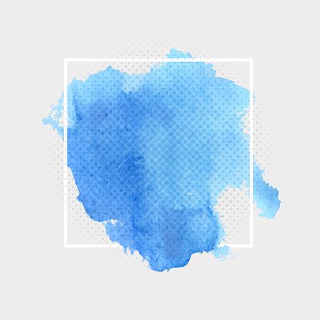 Blue Watercolor Stain Banner Design Element with Frame and Halftone Textureのイラスト素材