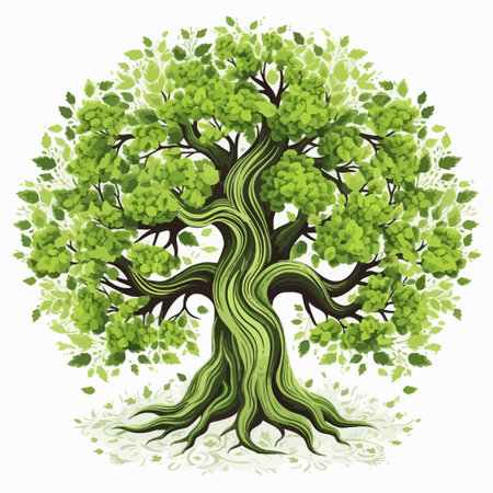 Illustration of a green tree in the form of a circle.のイラスト素材