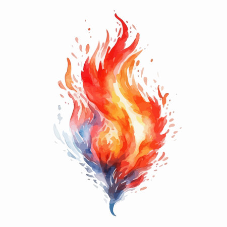 Fire flames isolated on white background. Watercolor hand drawn illustration.のイラスト素材