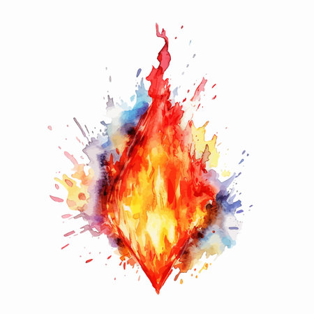 Fire flames isolated on white background. Watercolor hand drawn illustration.のイラスト素材