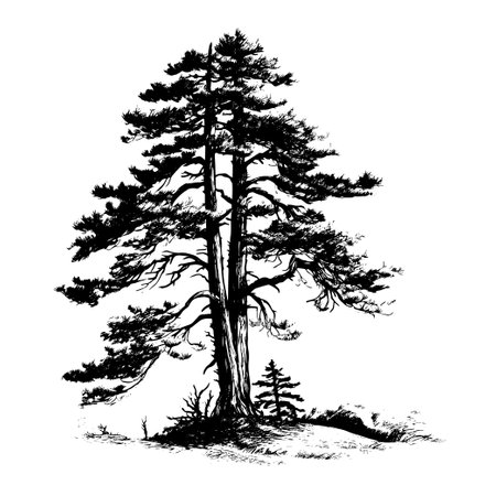 Pine tree on a white background. Sketch. Vector illustration.のイラスト素材
