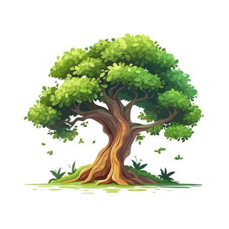Vector illustration of a big green tree isolated on a white background.のイラスト素材