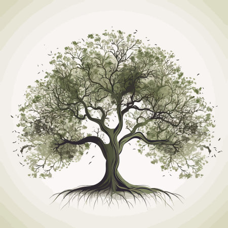 Old tree with roots and leaves. Vector illustration for your design.のイラスト素材
