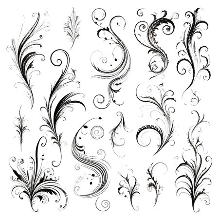 Set of decorative elements for design. Vector illustration. Black and white.のイラスト素材
