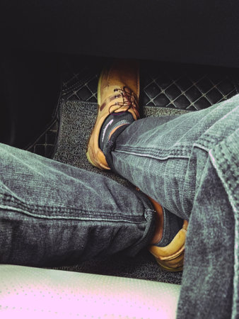 Sitting relaxed inside the car.の写真素材