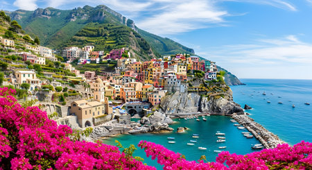 Panoramic view of Manarola, Cinque Terre, Italyの素材