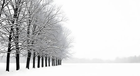 Winter landscape with trees and snow-covered field. Panorama.の素材