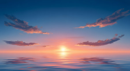 Beautiful sunset with clouds reflected in the water. 3d renderingの素材